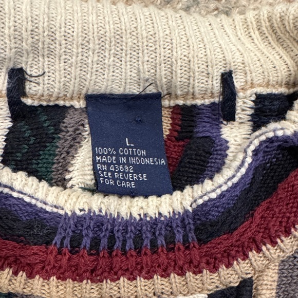 VTG 90s Cotton Traders Men's Colorful 3D Knit Crew Neck Sweater - Size Large - Picture 3 of 5